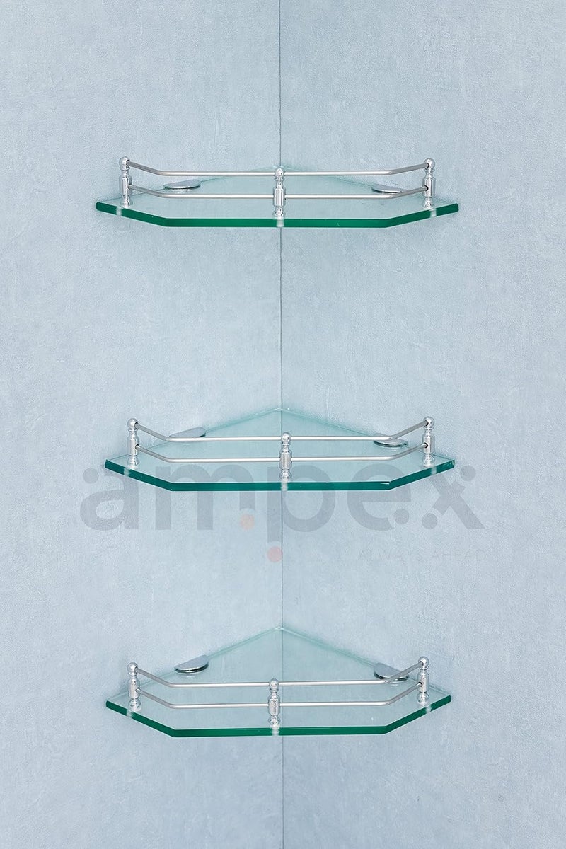 AMPEX Clear Dimond Glass Corner Shelf for Bathroom and Kitchen AccesoriesWall ShelfStorage ShelfShelvesWall Mount Stand for Home Decore 9x9 InchesDimond Glass Corner ShelfPack of 3 - Image 3