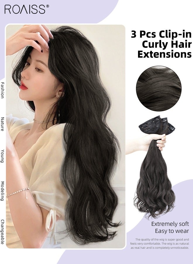 roaiss 3Pcs Clip in Curly Hair Extensions, Invisible Adjustable Long Curly Synthetic Heat Resistant Hairpieces for Women Girls, Black Brown, 50cm - Image 1