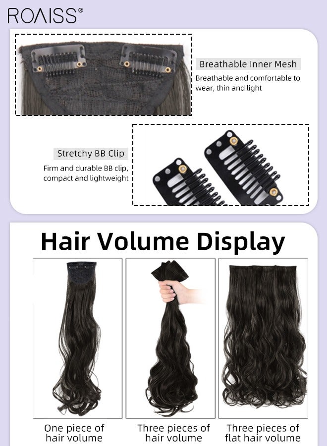 roaiss 3Pcs Clip in Curly Hair Extensions, Invisible Adjustable Long Curly Synthetic Heat Resistant Hairpieces for Women Girls, Black Brown, 50cm - Image 4
