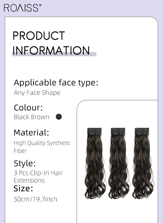 roaiss 3Pcs Clip in Curly Hair Extensions, Invisible Adjustable Long Curly Synthetic Heat Resistant Hairpieces for Women Girls, Black Brown, 50cm - Image 3