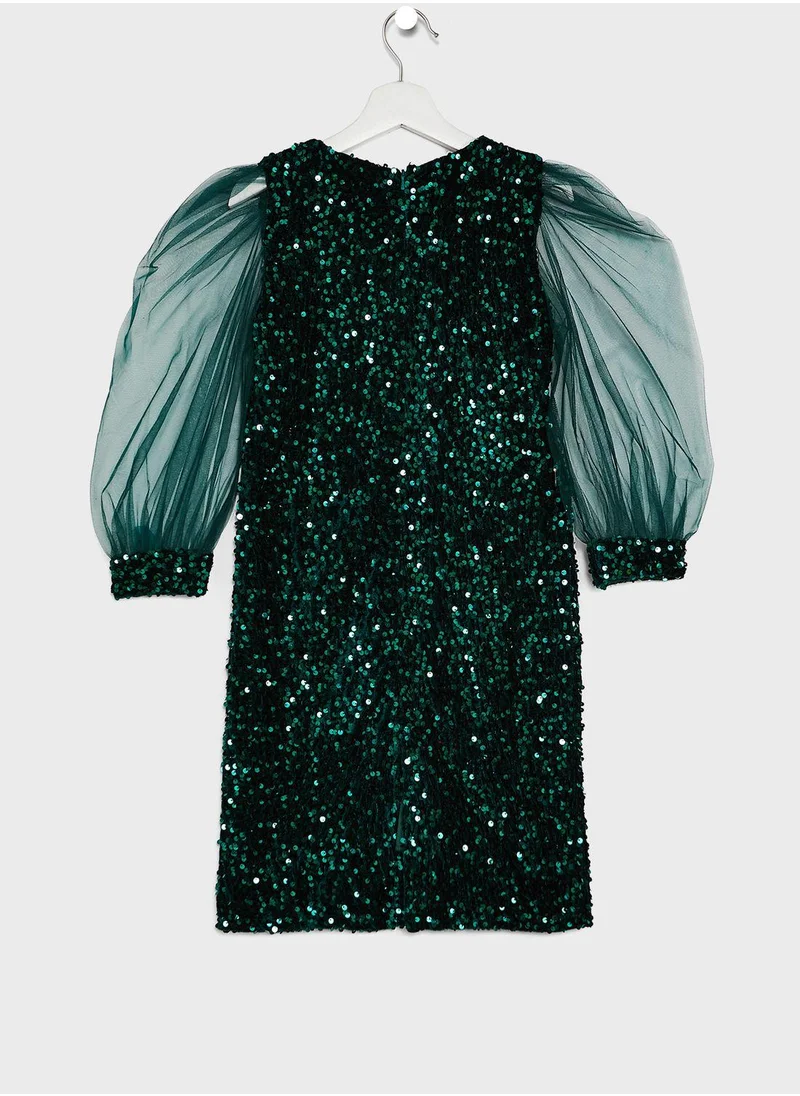 Little Golden Apple Kids Little Puff Sleeve Sequin Dress