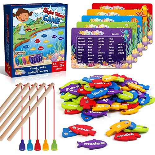 spring flower SpringFlower Wooden Magnetic Sight Word Fishing Game Sight Word Educational Toy for Age of 3456 Year Old Kids Boys GirlsHomeschoolVisual Tactile and Auditory Learning - Image 1