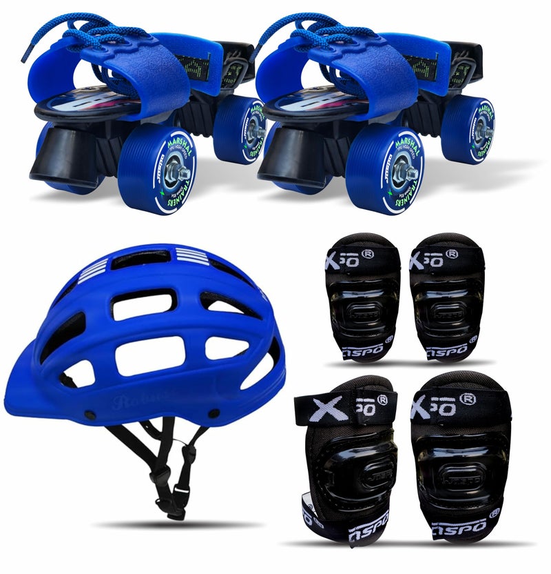 jaspo Unisex Marshal Trainers Adjustable Inline_Skate_Wheel Roller Skates Combo (Skates + Helmet + Knee Guards & Elbow Guards) - for Age Groups 6 to 14 Years | Academy & School Level Skating, Blue - Image 1