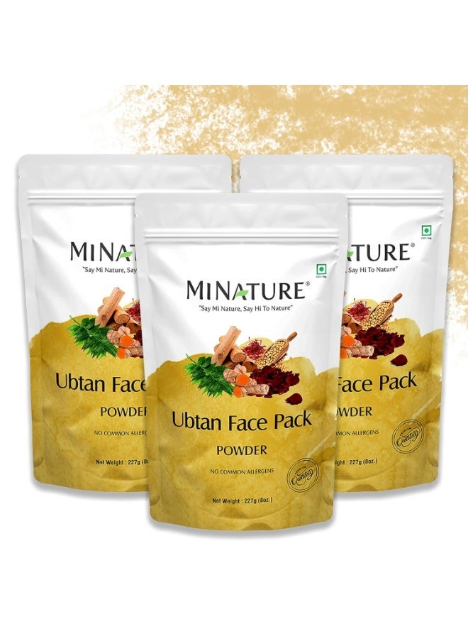 mi nature Ubtan Face and Body Pack | Turmeric, Barley, Chickpeas , Neem, sandalwood, Mogra flower, Saffron and Rose Petal | Remove Acne | Pure & Natural Traditional skincare |1 Stop Solution 227g (Pack of 3) - Image 1