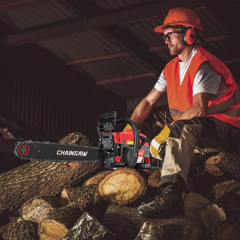 TECHMOO 62CC Gas Chainsaw, 20 Inch Power Chain Saw, 2-Cycle Handed Petrol Chainsaws Gasoline Chainsaws Garden Tool for Cutting Trees, Wood, Outdoor Home Garden and Farm Use - Image 5
