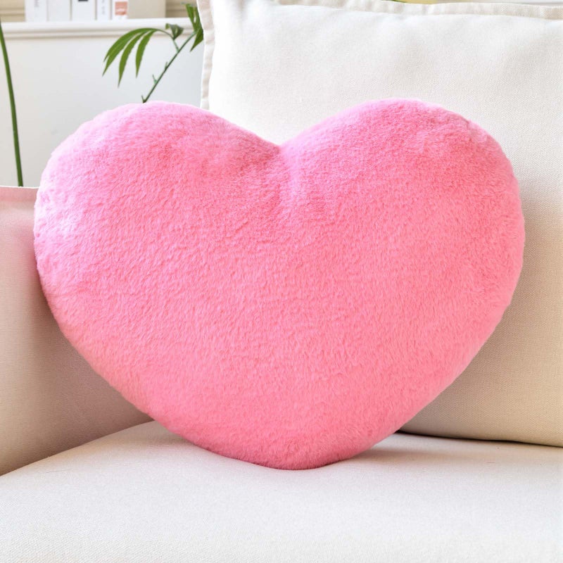 XVTRU Heart Pillow  Soft Peach Pink Heart Shaped Pillow  Cute Faux Rabbit Fur Room Decorative Throw Pillow  12.9""x9.8"" Heart Plush Cushion for Couch Bed Kid Girls Women Valentine's Day Gift - Image 1