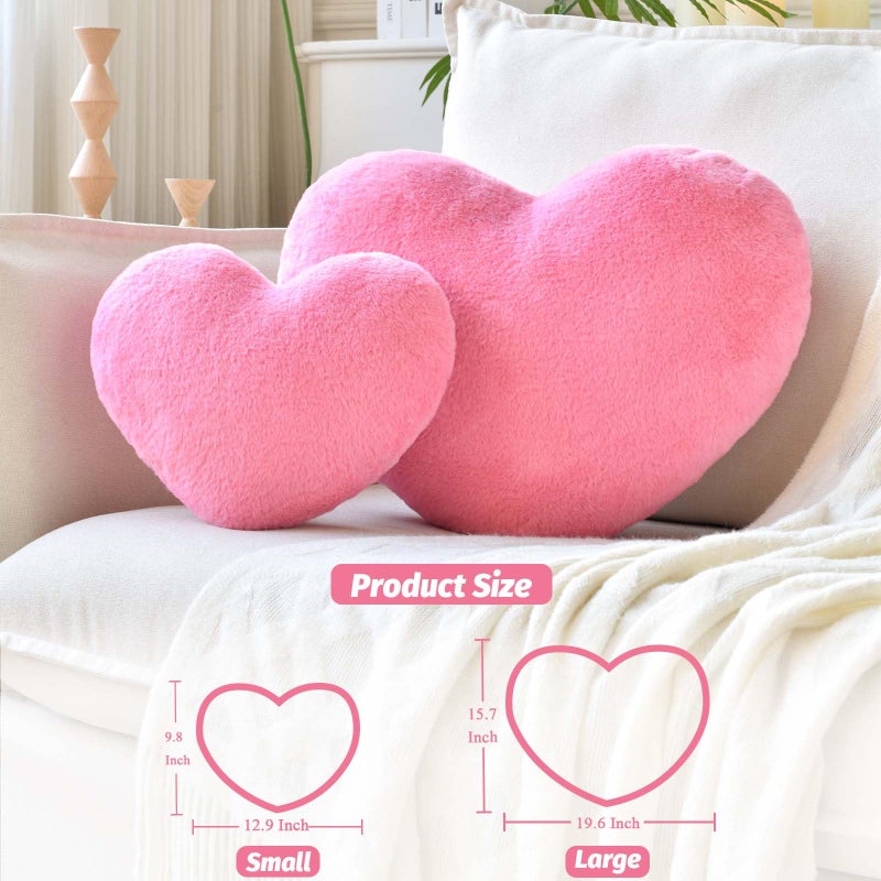 XVTRU Heart Pillow  Soft Peach Pink Heart Shaped Pillow  Cute Faux Rabbit Fur Room Decorative Throw Pillow  12.9""x9.8"" Heart Plush Cushion for Couch Bed Kid Girls Women Valentine's Day Gift - Image 2