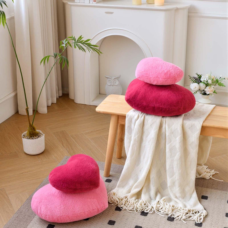 XVTRU Heart Pillow  Soft Peach Pink Heart Shaped Pillow  Cute Faux Rabbit Fur Room Decorative Throw Pillow  12.9""x9.8"" Heart Plush Cushion for Couch Bed Kid Girls Women Valentine's Day Gift - Image 3