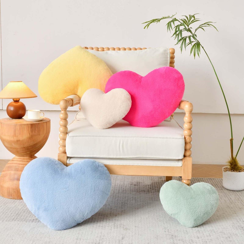 XVTRU Heart Pillow  Soft Peach Pink Heart Shaped Pillow  Cute Faux Rabbit Fur Room Decorative Throw Pillow  12.9""x9.8"" Heart Plush Cushion for Couch Bed Kid Girls Women Valentine's Day Gift - Image 5