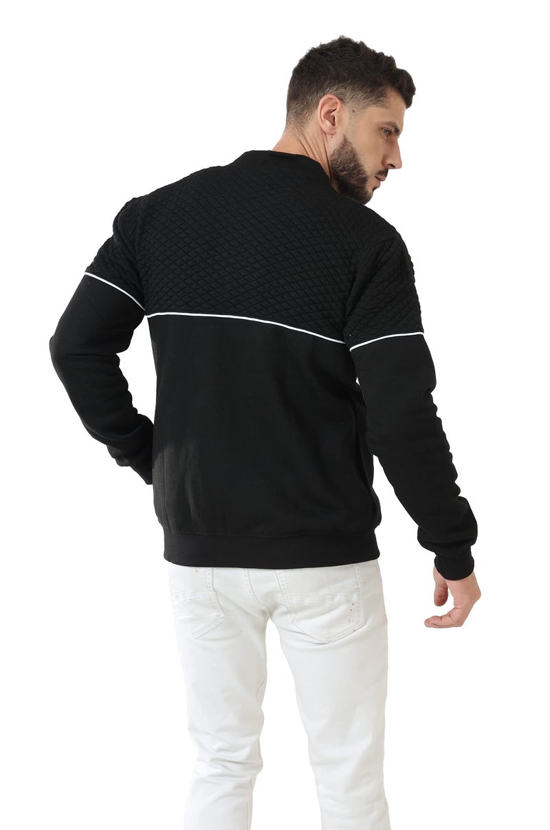 fanideaz Cotton Branded Full Sleeve Diamond Cut Standard Length Bomber Jacket Neck Zipper Sweatshirt For Men_B_2_Large, Black - Image 5