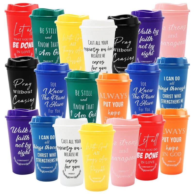 Brvcdh 20 Pack Christian Gift Bulk Reusable Christian Coffee Mugs 16 oz Colorful Bible Verse Plastic Tumblers with Lids Travel Coffee Cup for Cold Drinks Bulk Religious Gifts for Men Women colorful - Image 2