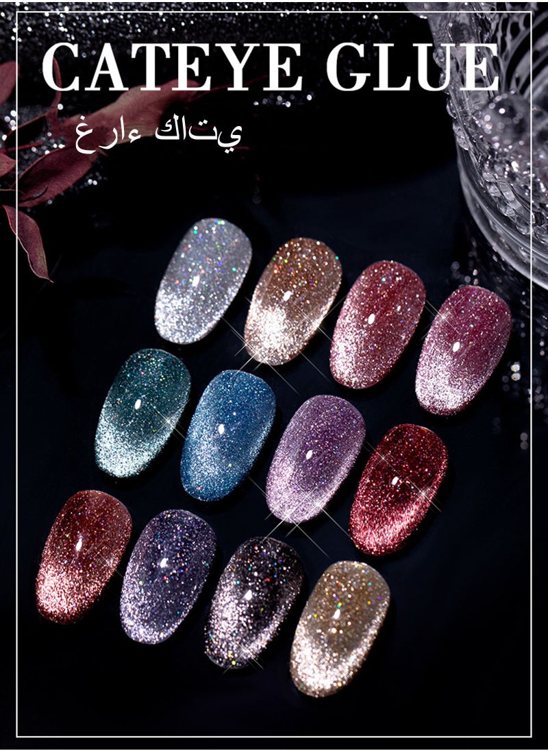 Miss Gooey - Nail Polish Set Gel Nails Polish Gel Polish Cat Eye Gel Glitter With Magnetic Stick Kit Super Shine Colors Longlasting UV LED Required Quick Dry Magnetic Art Manicure DIY At Home Soak Off For Women - Image 1