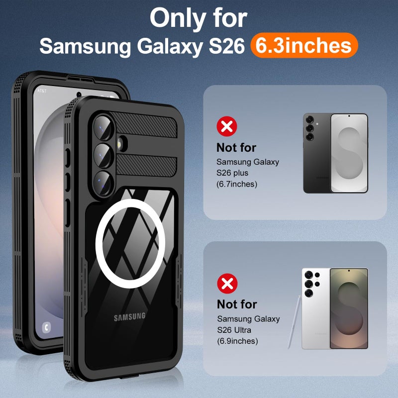 GOLDJU for Samsung Galaxy S26 Case Waterproof, Galaxy S26 Case with Built-in Screen & Lens Protector, Shockproof Full Body Protection Phone Case, Compatible with MagSafe/Wireless Charging, Black - Image 2