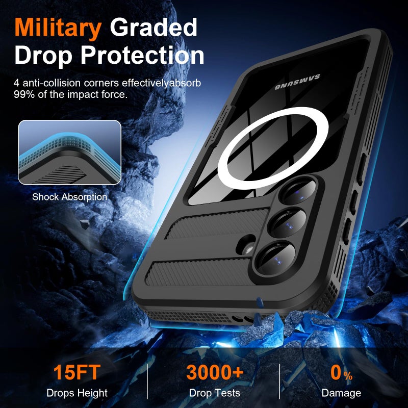 GOLDJU for Samsung Galaxy S26 Case Waterproof, Galaxy S26 Case with Built-in Screen & Lens Protector, Shockproof Full Body Protection Phone Case, Compatible with MagSafe/Wireless Charging, Black - Image 5
