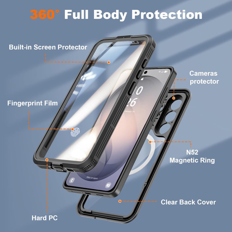 GOLDJU for Samsung Galaxy S26 Case Waterproof, Galaxy S26 Case with Built-in Screen & Lens Protector, Shockproof Full Body Protection Phone Case, Compatible with MagSafe/Wireless Charging, Black - Image 4