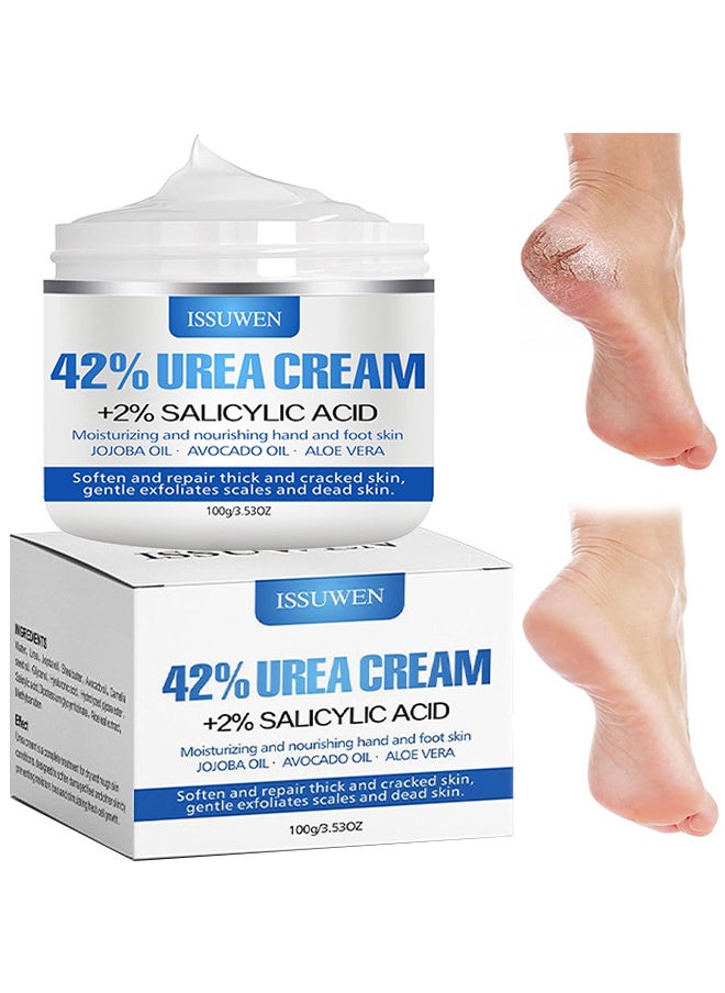 ISSUWEN Urea Cream 42% And Salicylic Acid 2%, Foot Cream For Dry Cracked Heels Knees Elbows Hands Repair Treatment, Foot Moisturizer Corn Callus Dead Skin Remover Toenail Softener For Foot Care  - Image 1