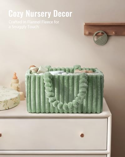 Blissful Diary Flannel Diaper Caddy Organizer included Gift Packaging Cozy Nursery Storage Basket Gift for Baby Shower Newborn Essentials Sage Green - Image 3