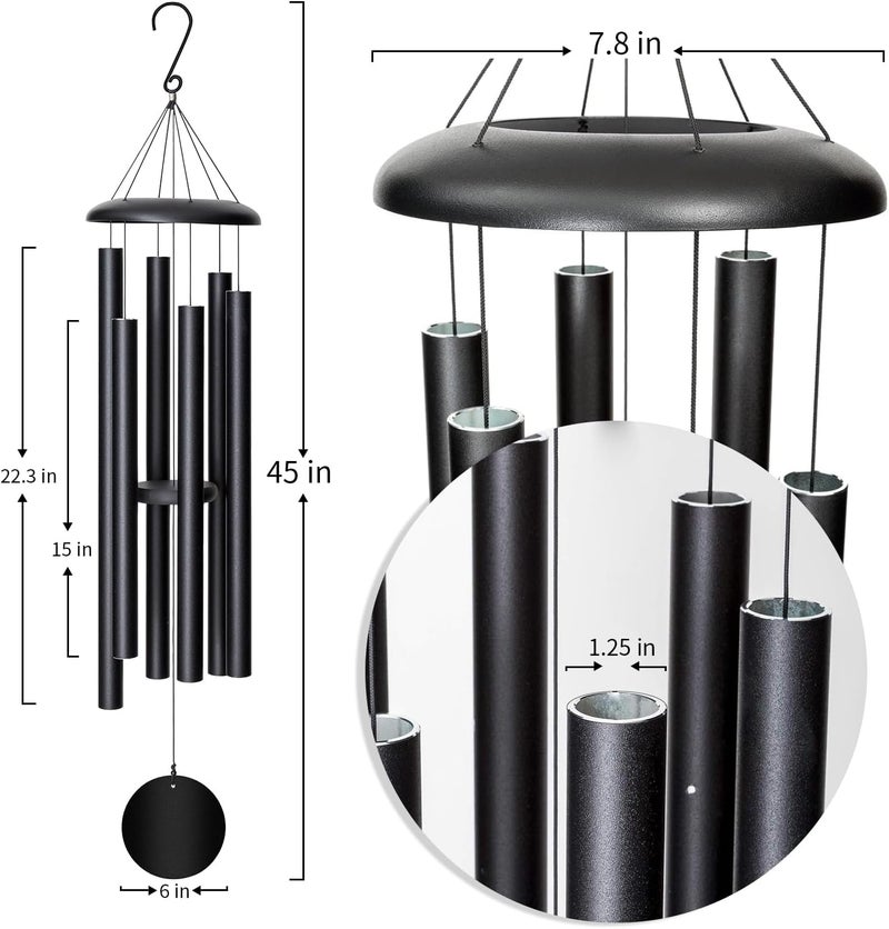 FDOCOI 45'' Wind Chimes Outdoor,Memorial Wind Chime, Large Wind Chimes for Outside Deep Tone, Sympathy Gifts. Black - Image 5