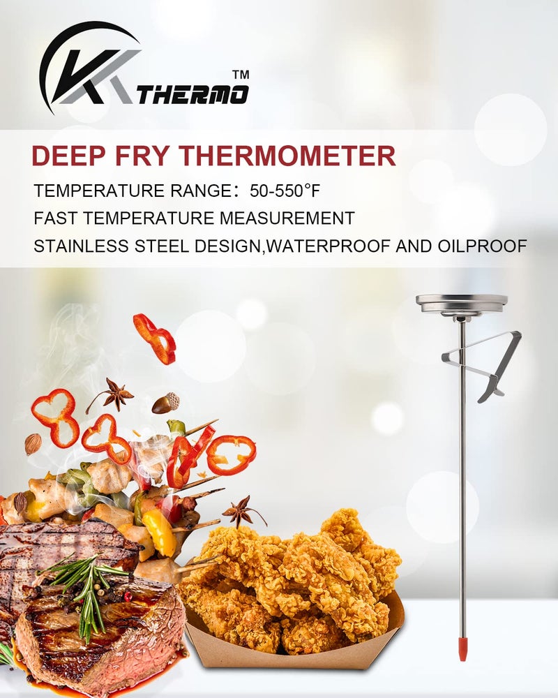 KT THERMO Candy/Deep Fry Thermometer with Instant Read,Oil Thermometer,8" Stainless Steel Stem Meat Cooking Thermometer,Best for Turkey,BBQ,Grill - Image 2