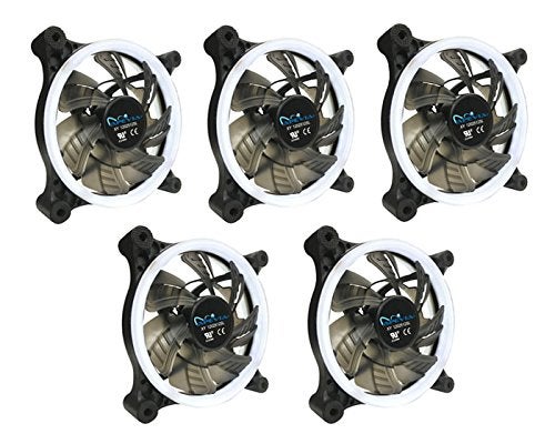 APEVIA 512L-CWH 120mm Silent Dual Rings White LED Fan with 32 x LEDs & 8 x Anti-Vibration Rubber Pads (5 Pk) - Image 1