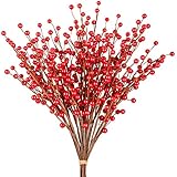 Whaline 12 Pack Red Berry Twig Stem, Artificial Burgundy Berry Picks for Christmas Tree Decorations, Crafts, Wedding, - Image 1