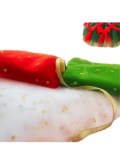 Artonezt Artonezt Multi Purpose Dotted Net Fabric Cloth for Party Hall Decor Christmas Decoration Gift Wrapping Trousseau Gift Packing Pooja Background 6 Meter Red Green White Golden Ribbon Roll 