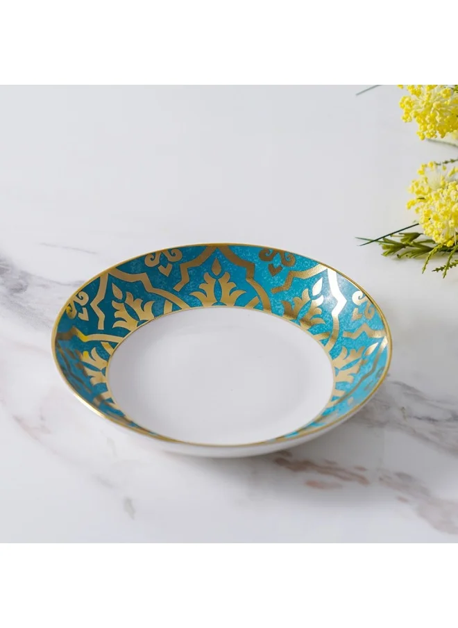 DANUBE HOME Zahra Soup Plate Round Deep Plate Soup Plates Pasta Plates Plate with playful Classic decoration Ideal for Soup Deserts Ice Cream And More Blue, Gold 8 Inch
