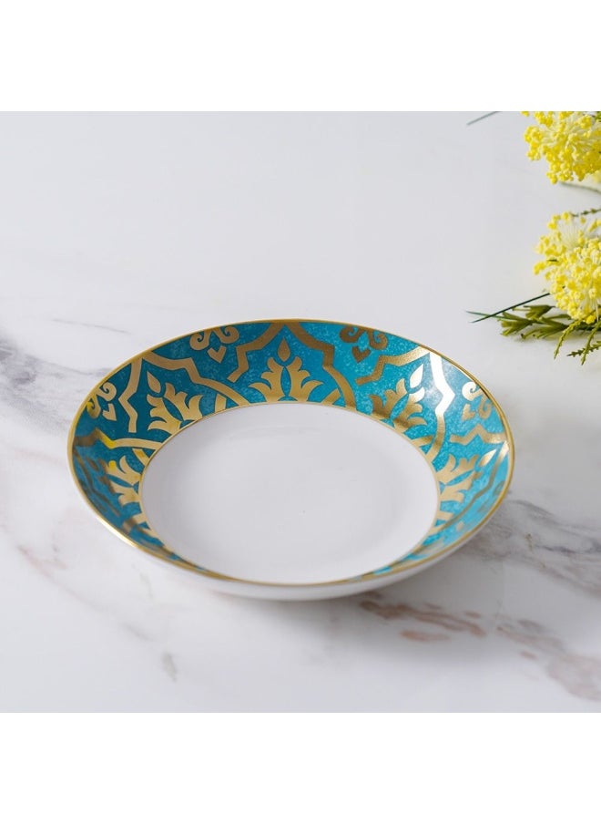 DANUBE HOME Zahra Soup Plate Round Deep Plate Soup Plates Pasta Plates Plate with playful Classic decoration Ideal for Soup Deserts Ice Cream And More Blue, Gold 8 Inch  - Image 1