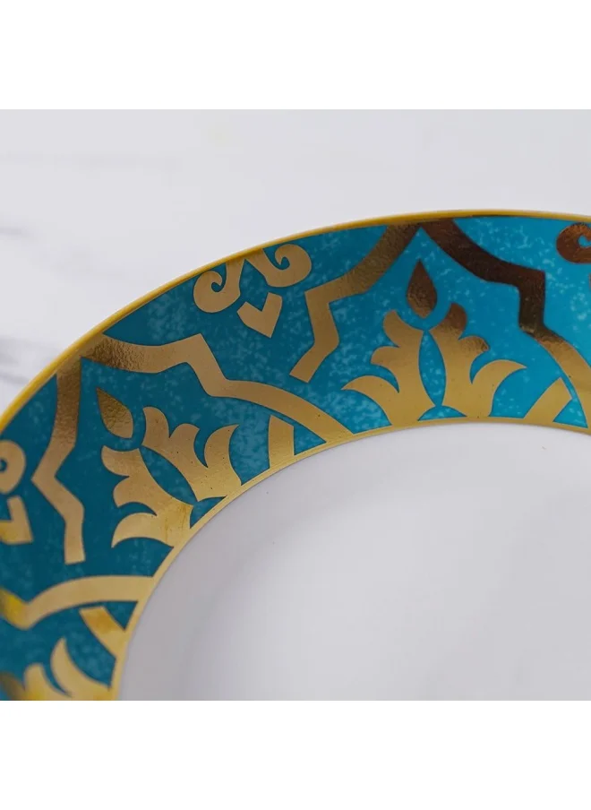 DANUBE HOME Zahra Soup Plate Round Deep Plate Soup Plates Pasta Plates Plate with playful Classic decoration Ideal for Soup Deserts Ice Cream And More Blue, Gold 8 Inch