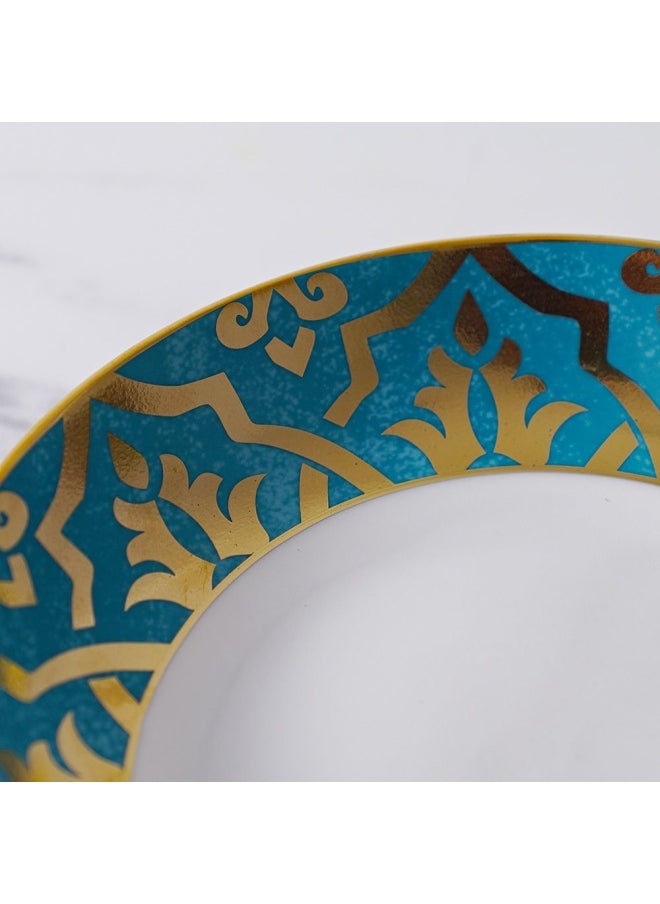 DANUBE HOME Zahra Soup Plate Round Deep Plate Soup Plates Pasta Plates Plate with playful Classic decoration Ideal for Soup Deserts Ice Cream And More Blue, Gold 8 Inch  - Image 2