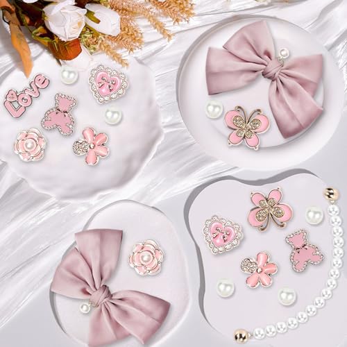 Everfunny Charms for Bogg Bag,Pearls,Butterfly Flowers and Chain for Bogg Bag Accessories Charms(20 pcs) (Pink) - Image 3