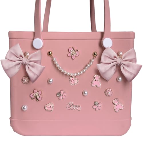 Everfunny Charms for Bogg Bag,Pearls,Butterfly Flowers and Chain for Bogg Bag Accessories Charms(20 pcs) (Pink) - Image 2