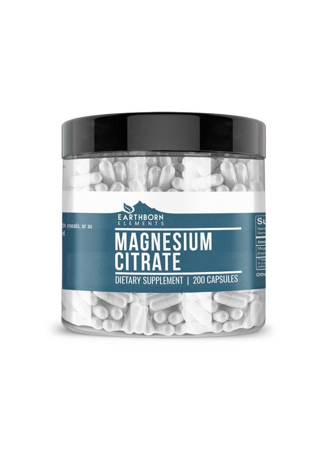 earthborn elements Magnesium Citrate 200 Capsules, Pure & Undiluted, No Additives - Image 1