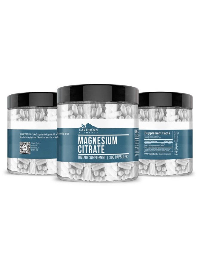earthborn elements Magnesium Citrate 200 Capsules, Pure & Undiluted, No Additives - Image 2