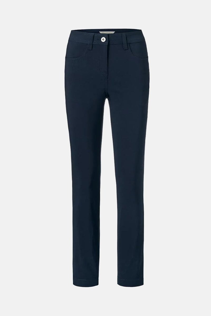 Tchibo Women Belt Loops Plain Pants, Navy  - Image 2