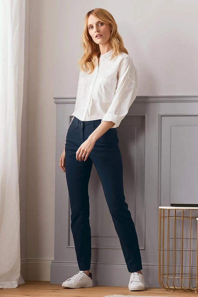 Tchibo Women Belt Loops Plain Pants, Navy  - Image 1