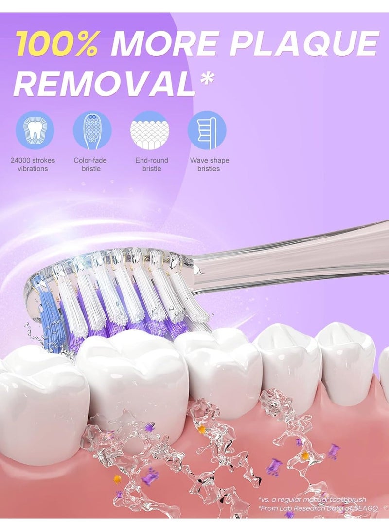 سيجو فرشاة أسنان كهربائية للأطفال من سيجو، مزودة بمؤقت تنظيف لمدة دقيقتين و8 رؤوس فرشاة بديلة، وإضاءة LED بألوان قوس قزح تجعل تنظيف الأسنان ممتعًا، لون وردي، فرشاة أسنان تعمل بالبطارية للبنات من عمر 4 إلى 12 سنة - Image 2