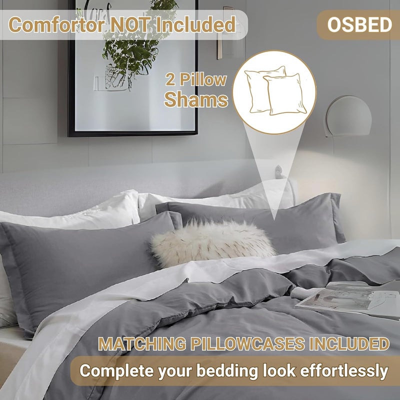 OSBED Luxury 3 Piece Duvet Cover Set - 100% Cotton, Grey, 180 x 200cm - Image 4