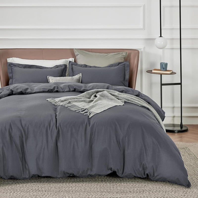 OSBED Luxury 3 Piece Duvet Cover Set - 100% Cotton, Grey, 180 x 200cm - Image 1