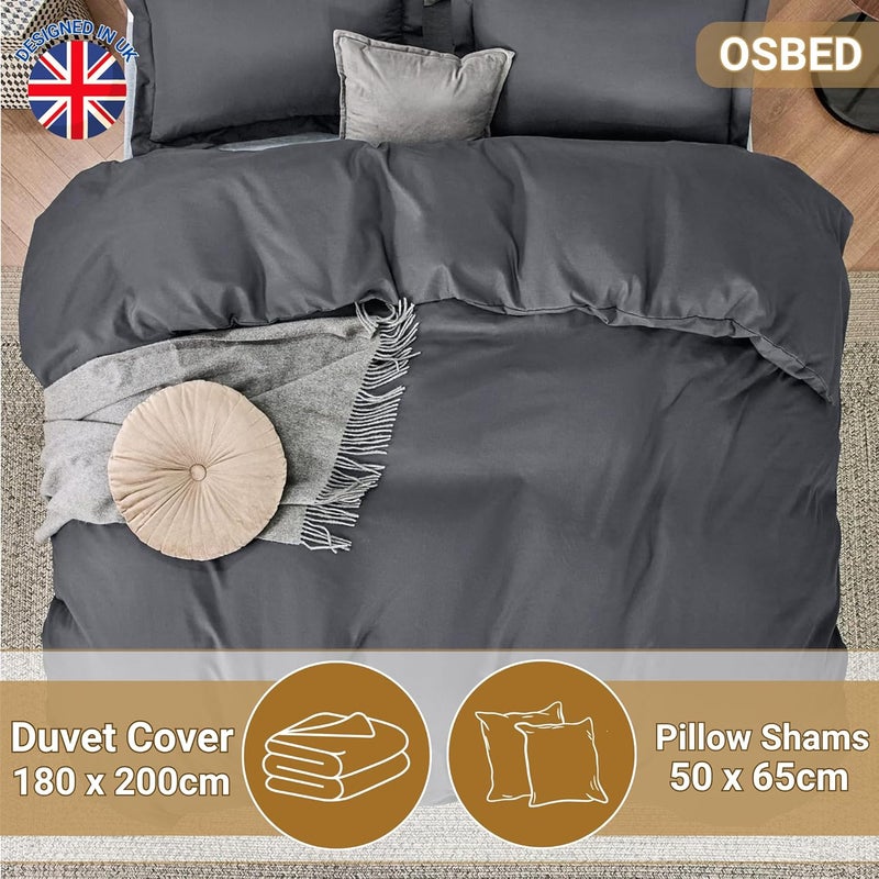 OSBED Luxury 3 Piece Duvet Cover Set - 100% Cotton, Grey, 180 x 200cm - Image 2