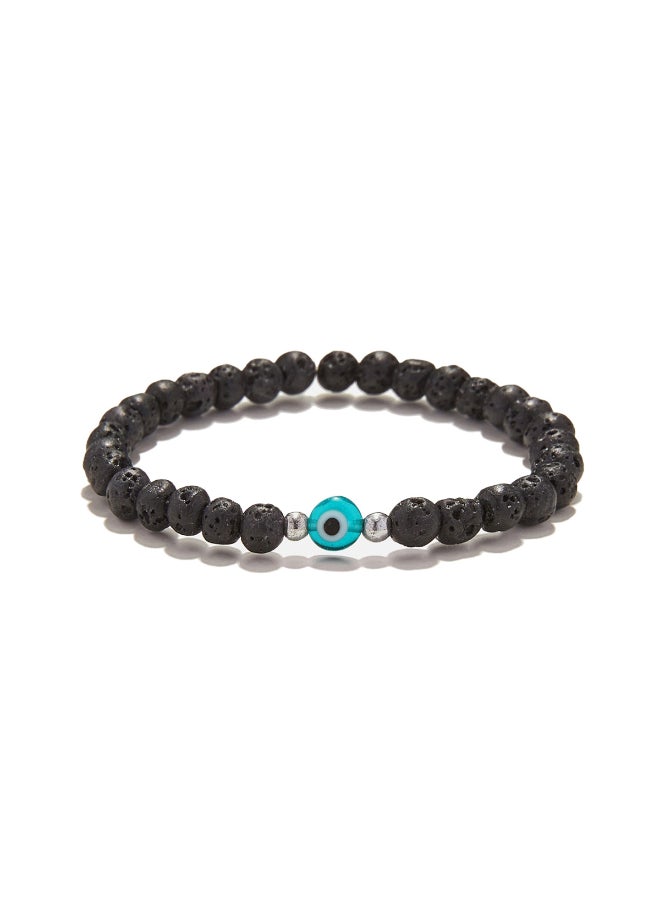CHRYSOSTOMOS Handmade Bracelet Teal For Men with Lava & Evil Eye - Image 1