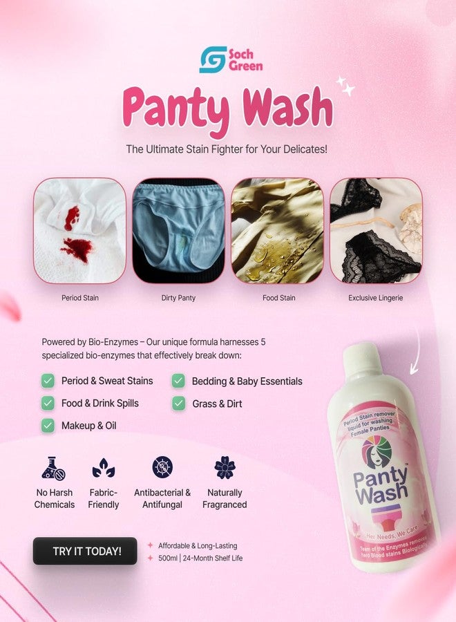 SochGreen Panty Wash - India's First Intimate Hygiene Liquid | Removes Period Stains | Antibacterial, Antifungal | 500 ml for Female Underwear Care - Image 3
