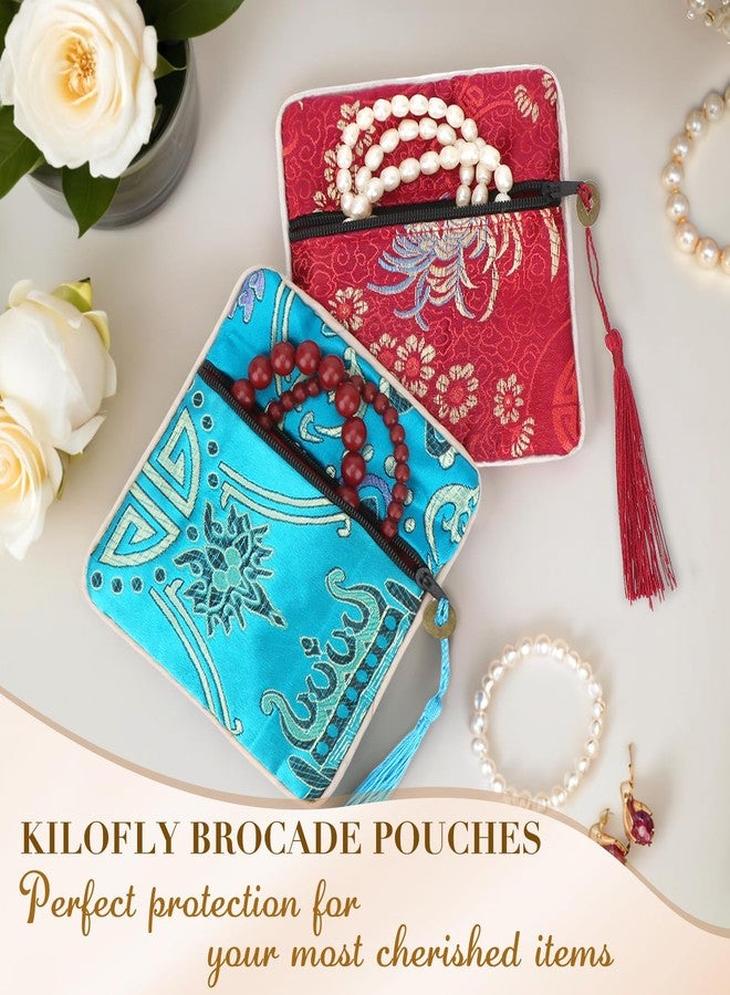 kilofly 12 pc Silk Brocade Tasseled Coin Purse Zipper Jewelry Bag Gift Pouch Set - Image 5