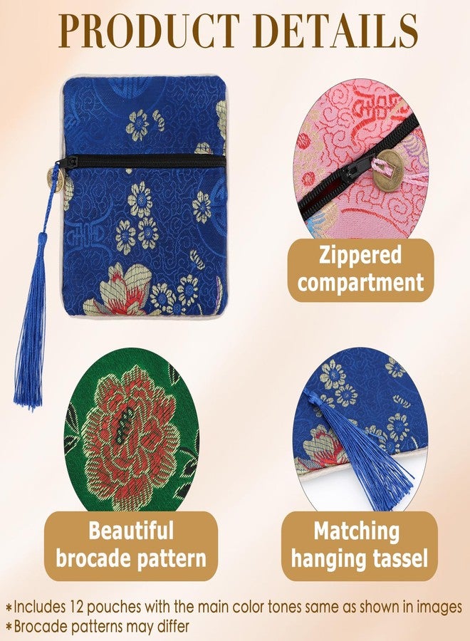 kilofly 12 pc Silk Brocade Tasseled Coin Purse Zipper Jewelry Bag Gift Pouch Set - Image 3