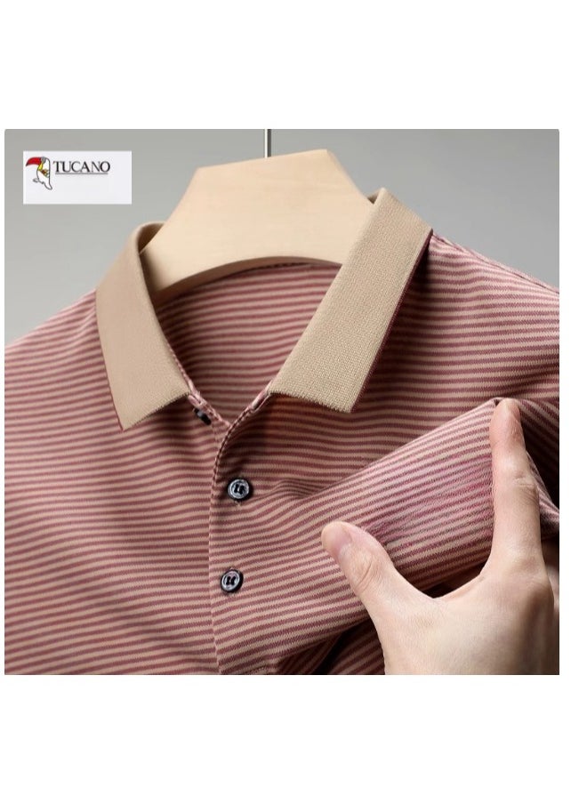 Tucano - Men's Pure Cotton Striped Short Sleeved T-Shirt Polo Shirt - Image 1