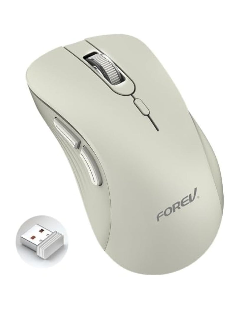 Forev FV-G200 Wireless Mouse – 2.4G Wireless office business – 6 Buttons – energy-saving – 3200DPI  –  Effective Distance 10m – 1x AA Battery included – ON/ OFF Button  | Milk Tea  - Image 1