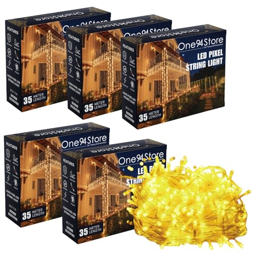One94Store 35 Meter 108 LED Waterproof Copper Wire String Fairy Rice Lights for Indoor & Outdoor Decoration, Festival, Party, Wedding, Garden, Lawn (Warm White) (Pack of 5) - Image 1