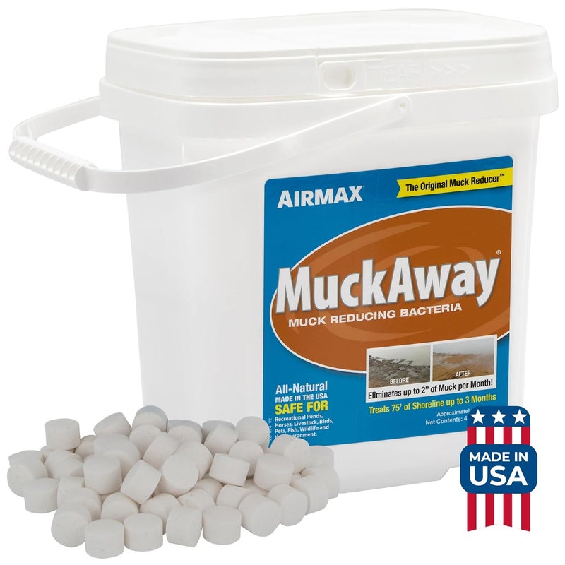 airmax MuckAway Natural Beneficial Bacteria for Outdoor Ponds & Lakes, Muck, Sludge & Noxious Odor Solution, Easy to use Enzyme Tablets, Cleaner Beach & Shoreline, Fish, Pet & Wildlife Safe, 8 Scoops - Image 1