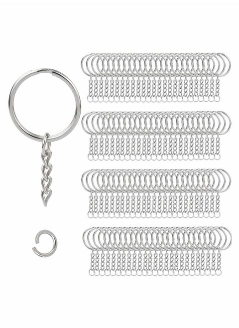 100pcs Metal Split Key Chain Rings with Chain Silver Key Ring and Open Jump Rings Bulk