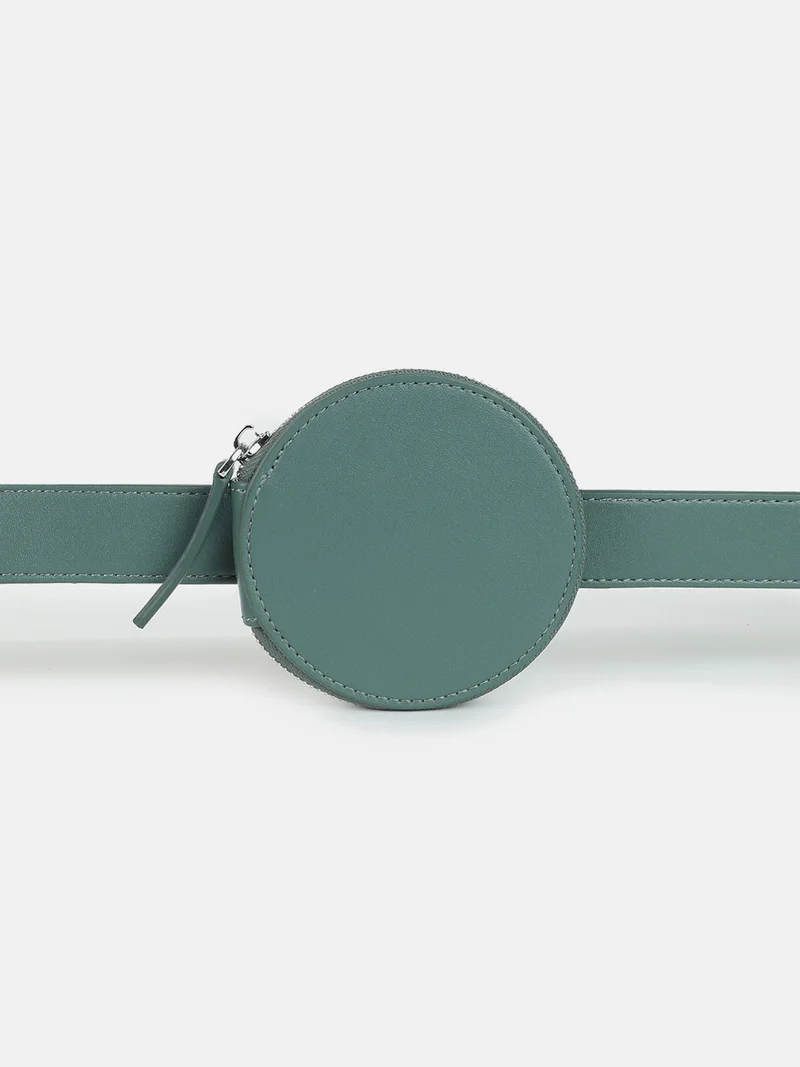 Haute Sauce Green Vegan Leather Structured Sling Bag With Tasselled
